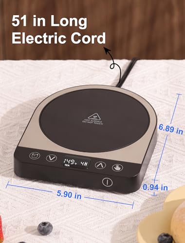 Rigstne Coffee Mug Warmer - 50W Mug Warmer for Desk, Coffee Cup Warmer Fast Heating, Candle Warmer Plate for Travel, Office and Home, 15 Temp Settings, Black