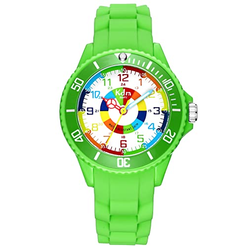KDM Kids Reloj Niño Luminoso Tiempo Aprender Reloj Pulsera Deportivo Impermeable Reloj Niña Analogico Niñas Relojes Cuarzo Analógico Moda Diseñador Elegantes de para Niños Niñas Verde Cover