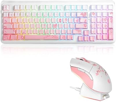 DAREU EK98pro Sakura Pink Wireless Mechanical Keyboard and Wireless Gaming Mouse with Charging Dock ComboHiFi Dream Switch