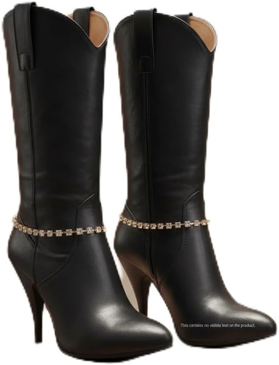 Women’s Western Boot Chain Bracelets – Gold Boot Anklet With Clear Rhinestones, 2PCS Adjustable 11–15 In, Everyday Cowgirl & Country Concert Boot Jewelry BC89