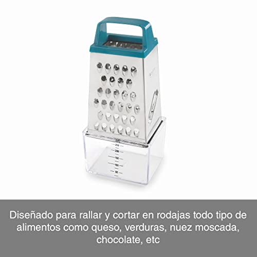 Miniatura 4 de Lacor - 61363 - Rallador De Cocina Con Recipiente Keep, Acero Inoxidable, Incluye Recipiente Para Alimentos De 250ml, 4 Caras De Corte: Fino, Medio, Grueso Y Rodajas, 8.9x6.5x20.5 Cm