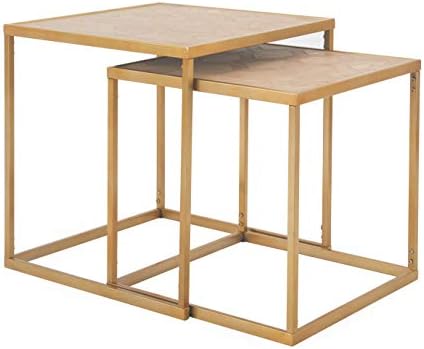 Amazon Brand – Rivet Mid-Century Modern Honeycomb Square End/Side/Nesting Tables, Wood and Bronze