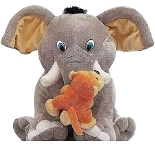 Cute Elephant Soft Toy with Monkey Companion on Trunk Plush Animal Gift for Children Multi-image-41