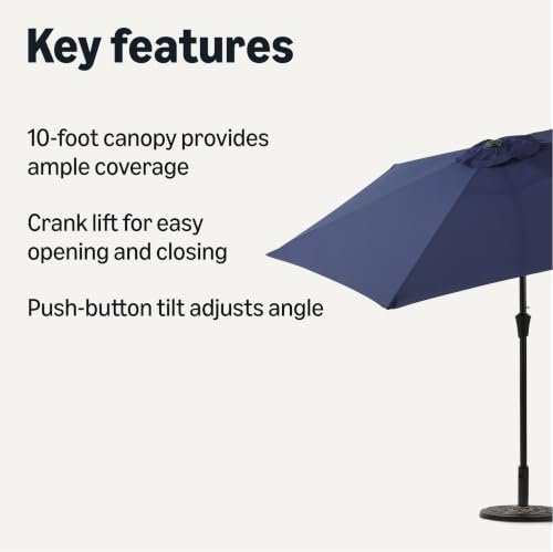 Image of Amazon Basics 95.3 inch Outdoor Patio Umbrella with Crank Lift and Push Button Tilt, Steel Pole, Steel Ribs, Navy