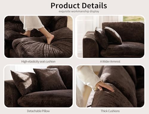 OMDZSWXQY 146" Modular Sectional Sofa – Modern Cloud Couch with Deep Chenille Seats, L-Shaped Boneless Sofa, Pet-Friendly, No Assembly, Brown — view 3