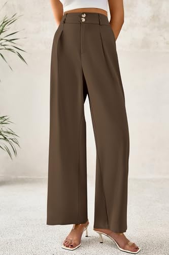 Image of CFLONGE Women Wide Leg Dress Pants High Waist Work Trousers Button Pleated Slacks Palazzo Pants Business Casual Outfits