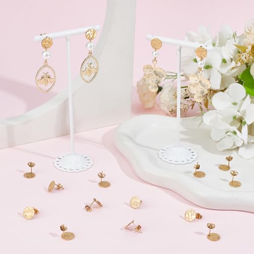 SUNNYCLUE 1 Box 50Pcs Earring Post Findings 304 Stainless Steel Earring Posts Textured Flat Round Post Earrings Gold Earring Studs with 50pcs Butterfly Earring Backs for jewellery Making Accessories - Image 4