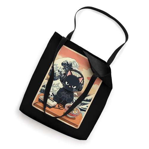 Retro Gamer Cat With Ramen Great Wave For Anime Fans Tote Bag