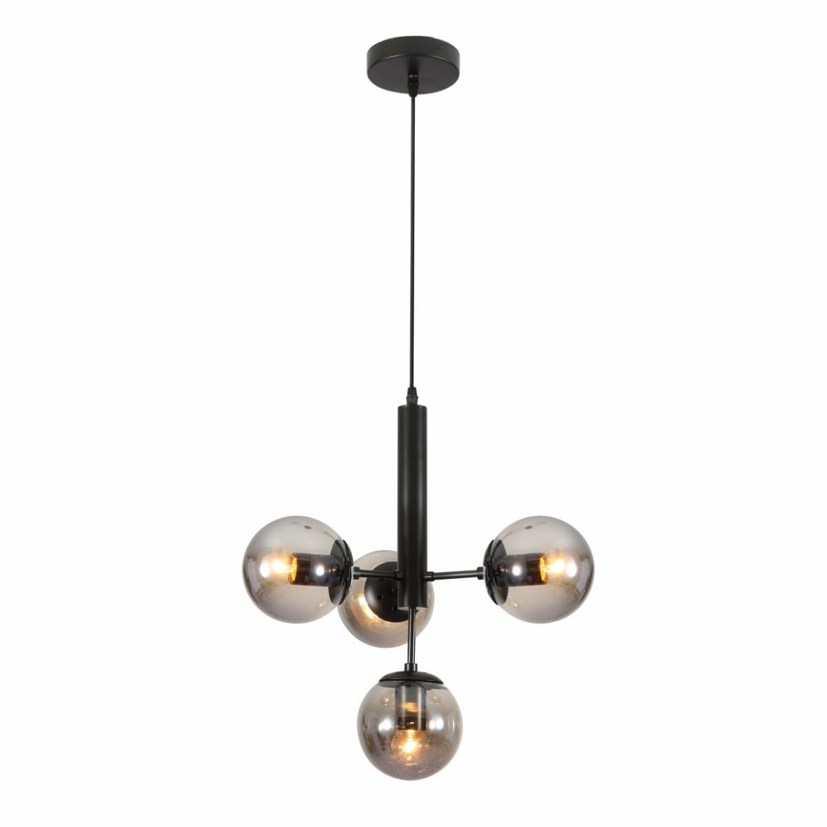 TEKLED Atom Model Globe Glass Black Metal Body Sputnik Chandelier Ceiling Pendant Light | E27 Bulb Base | Nordic Design | for Living Rooms Dining Halls Coffees Restaurants | Smoky (Bulb not Included)