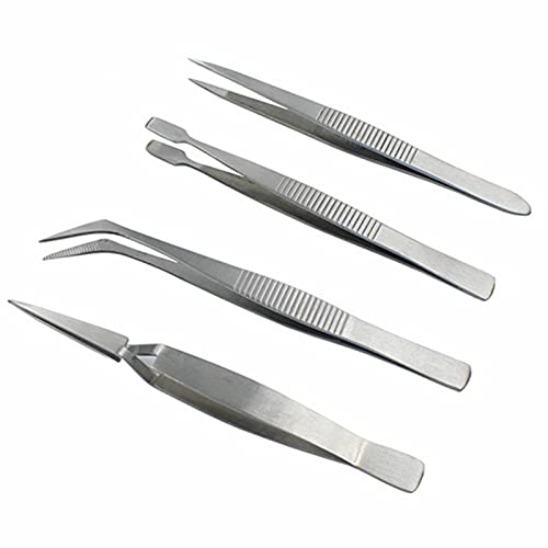4PCS Precision Tweezer Set, Upgraded Anti-Static Stainless Steel Curved Tweezers for Electronics, Lab Work, Jewellery Making, Crafts, Soldering, etc 4pcs