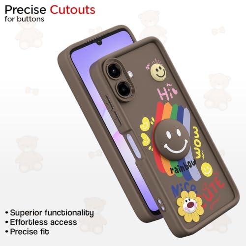 Image of Pikkme Back Cover for Samsung Galaxy F70e 5G | M07 | F07 | A07 | A07 5G | Soft Silicone| Cute Rainbow Smile & 3D Cartoon Flower Design | Shockproof Raised Camera Protection Bumper Case (Brown)