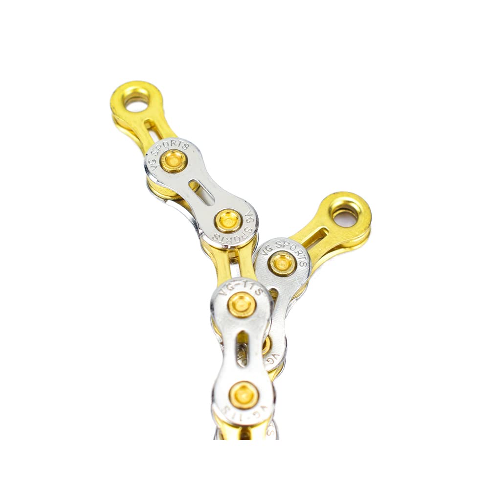 VG SPORTS Cadenas de bicicleta de 6/7/8/9/10/11/12 velocidades, medio huecas/completas, ligeras, para bicicleta de carretera, MTB/BMX, plata, oro, titanio, arco iris