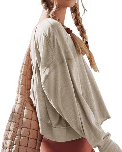 Gacaky Womens Open Back Loose Workout Tops Backless Long Sleeve Athletic Shirt Running Crop Top Gym Dance Tee2