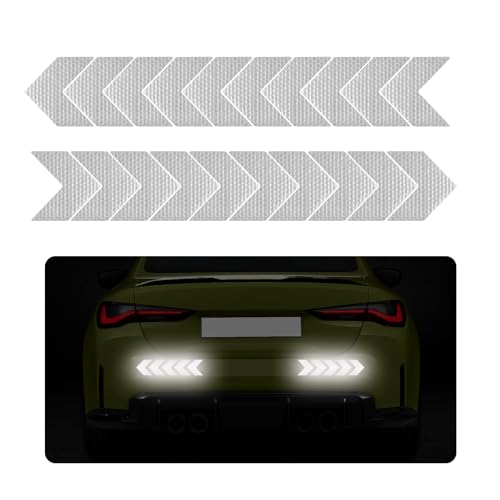 Sylvil 20 PCS Car Arrow Reflective Stickers, Waterproof Safety Warning Sign Reflective Decal, High Night Visibility Reflector Tape for Auto Trunk Rear Bumper Body, Car Accessories (White)