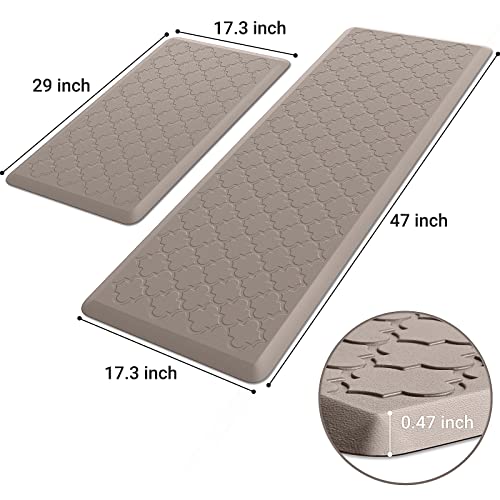 Kitchen Mat [2 PCS] Cushioned Anti-Fatigue Floor Mat, Waterproof Non-Skid Ergonomic Comfort Foam Rugs, Standing Mat for Kitchen, Floor,Office, Sink, Laundry(Khaki)