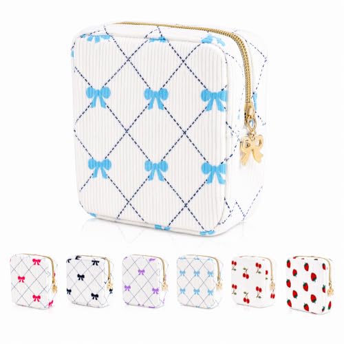 Image of Period Bag for Women - Cute Corduroy Sanitary Napkin Storage Bag with Bow Design | Period Pouch for Daily Use, Travel | Discreet Menstrual Pouch | Pad Bags for Period Holds Pads, Tampons