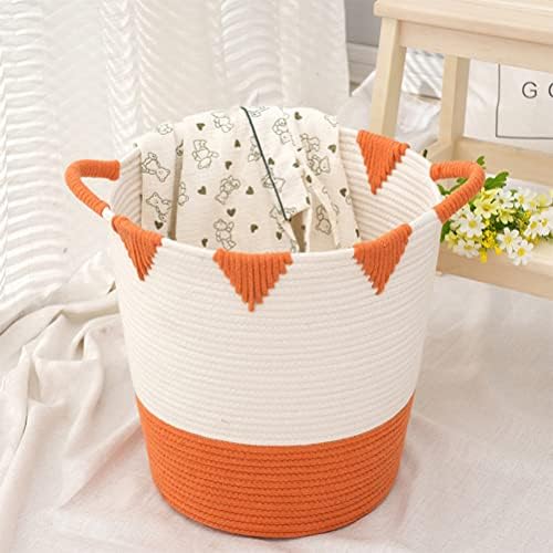 Inwagui Cotton Rope Basket Large Woven Storage Basket Baby Laundry Hamper Nursery Storage Bin for Toys Clothes Towel Blanket, Orange