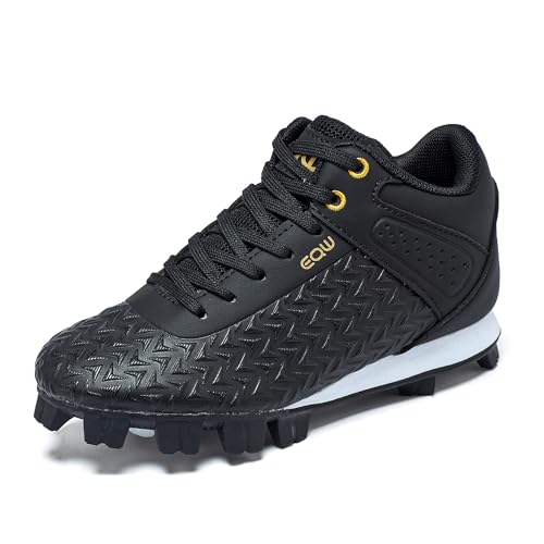 EQW Kids Baseball Cleats for Boys Girls Softball Cleats Youth Baseball Shoes Comfortable Non-Slip Durable Lightweight for Little Kid to Big Kid 122-HB34 Black/White