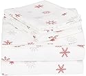 Amazon Brand – Pinzon Cotton Flannel Bed Sheet Set - King, Falling Snowflake Merlot