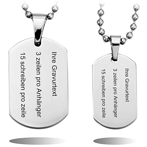 MeMeDIY 2PCS Silber Ton Edelstahl Anhänger Halskette Dog Tag Paar Paare mit 50cm & 58cm Kette Gravur