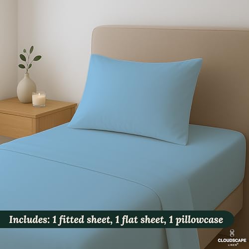 100% Egyptian Cotton Sheets Twin XL Size, 3 Pcs Dorm Essentials Bedding Set, 1000 Thread Count Egyptian Cotton, Soft, Breathable, Durable, Deep Pockets up to 16, French Blue