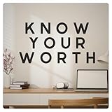 My Vinyl Story - Know Your Worth - Inspirational Motivational Wall Decal Sticker Quote Art Decor for Home Office Classroom Bedroom Daily Reminder, Removable (Black, 22x12 inches)