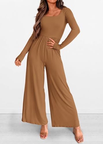 KIRUNDO Long Sleeve Jumpsuit for Women One Piece Outfits(Brown, XS) - image 5