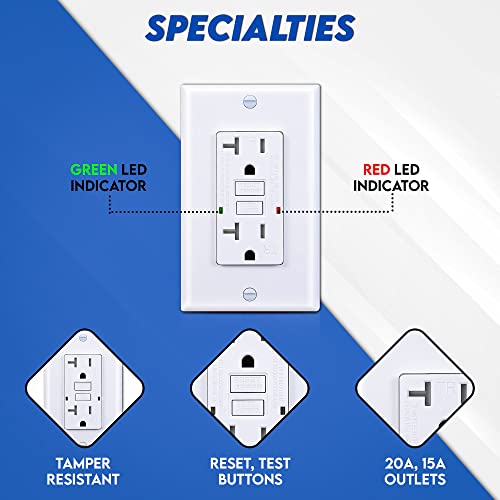 Gfci Outlet Receptacle White – 20 Amp/125 Volts Tamper Resistant Gfci Outlet Pack Of 10 – Self Test Function With Led Indicator – Ul/Cul Listed Wall Plate And Screws Included – Indoor Or Outdoor Use #TOP1