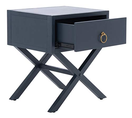 SAFAVIEH Furniture - Sadie 1-Drawer Nightstand - Navy - Wood - Glam Gold Hardware Design - Ideal for Bedroom, 19"W x 16"D x 22"H (NST9200A)