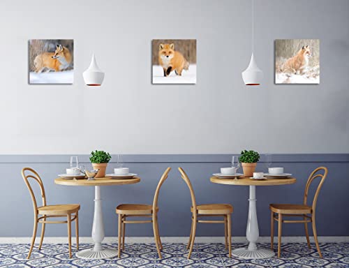 Foxes Hunt In The Snow Canvas Wall Art Wildlife Decor Red Fox Pictures On Canvas Wall Art For Home Office Decorations Living Room Bedroom And Kitchen Decor 3 Pcs Framed Canvas Prints 12X12Inches #TOP2
