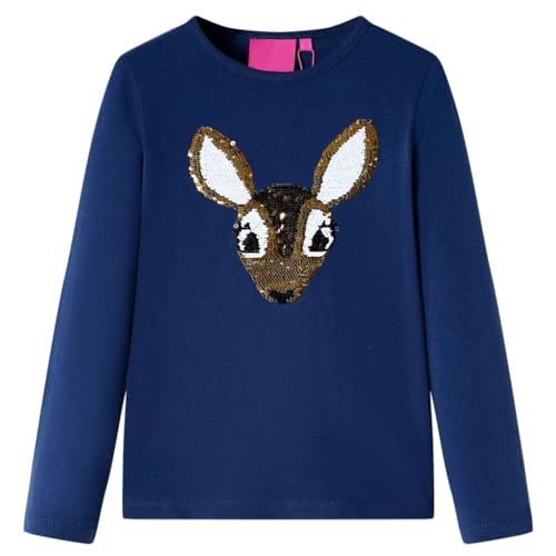 vidaXL Kinder-Langarmshirt mit Hirsch aus Pailletten Pullover Sweatshirt Marineblau 104