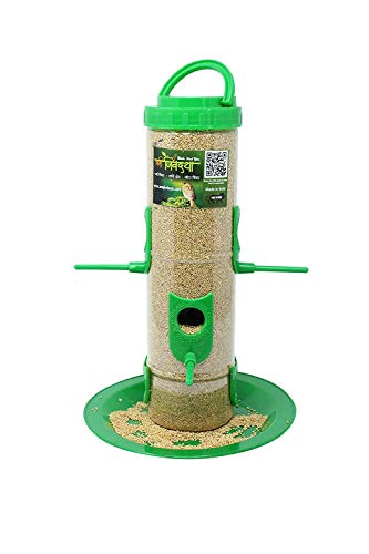 Image of Amijivdaya Plastic Bird Feeder with Holding Handle with 6 Feed Nozzles - Heavy Duty Hanging Bird Food Feeder for Balcony, Outdoor (Large, Green)