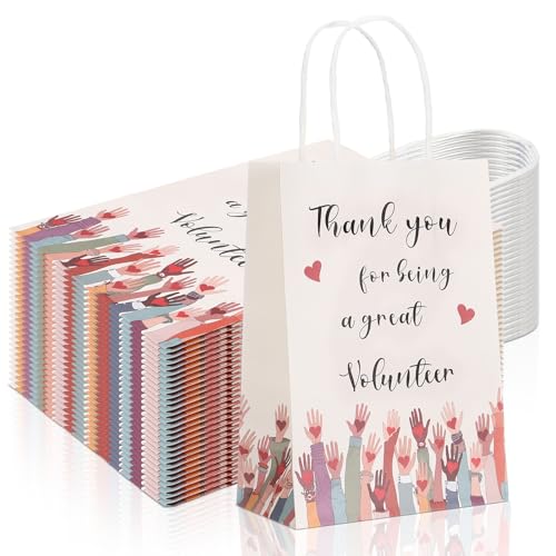 Faccito Volunteer Appreciation Gift Bags with Handle Thank You for Being a Great Volunteer Paper Bags Bulk Thank You Goodie for Appreciation Event Donation Recognition Awards(24 Pcs)