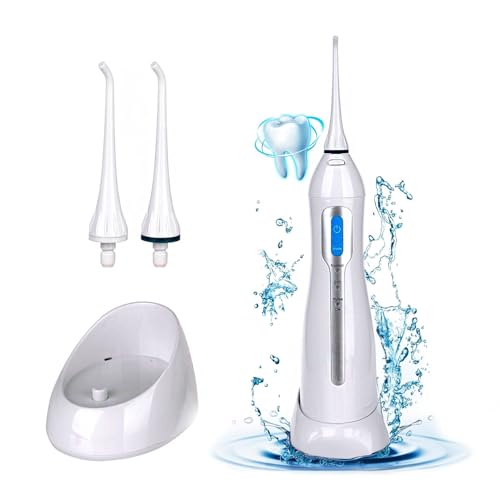 Avilia Idropulsore a Batterie per la Pulizia di Denti e Gengive - Idropulsore senza Fili con Serbatoio dell'Acqua nel Manico e 3 Potenze di Pressione, 100-240V