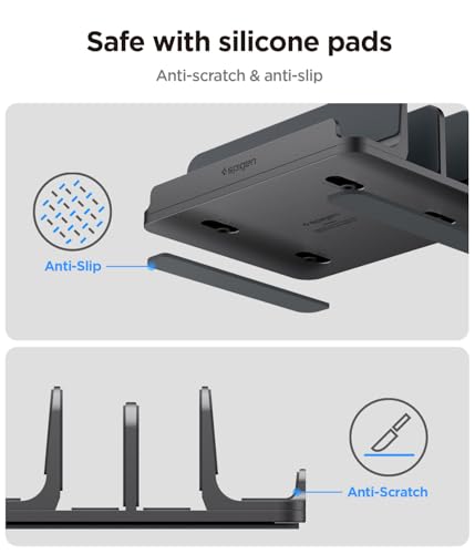 Spigen Supporto Verticale Per Laptop 4-In-1 Con Slot Regolabili (14–22 Mm) Stand In Alluminio Premium Con Rivestimento In Silicone, Organizer Da Scrivania Per Macbook, Notebook E Tablet - 3