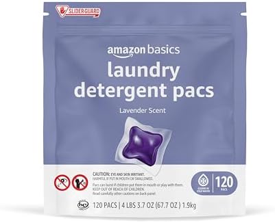 Amazon Basics Laundry Detergent Pacs, Lavender Scent, HE Compatible, 120 Count