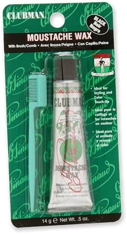 Clubman Mustache Wax for Men – Black, Strong Hold Moustache Wax for Styling, Includes Brush, 0.5 oz
