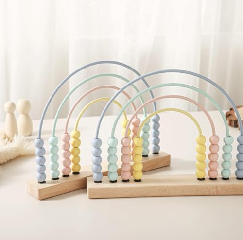 Image of Wooden Rainbow Abacus with Beaded Arches, Pastel Colors