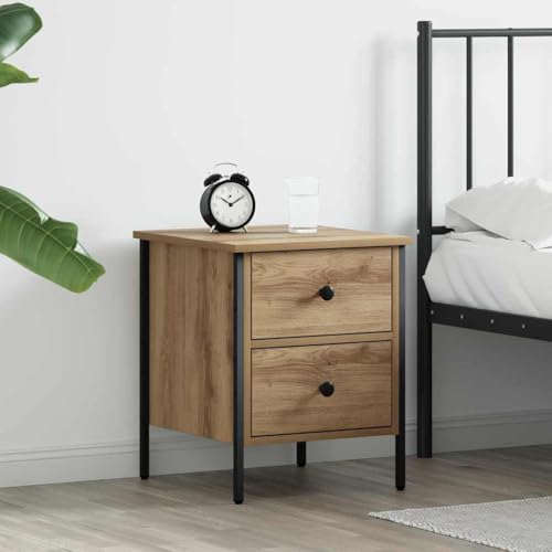 Table de chevet en chêne artisanal de haute qualité avec piétement robuste