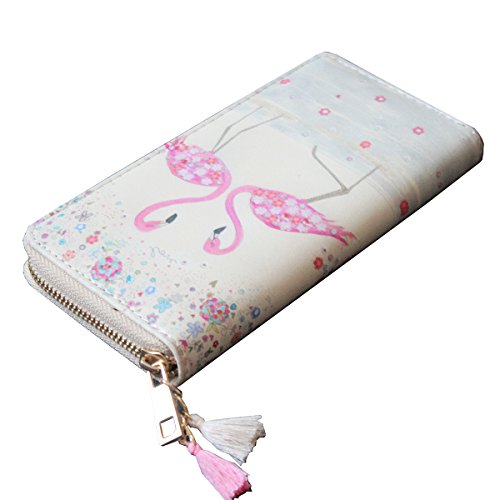 Timlee Cute Unicorn Long Wallets Pink Flamingo Wallets With Tassels Long Purse Girls Christmas Gift(Flamingo)3