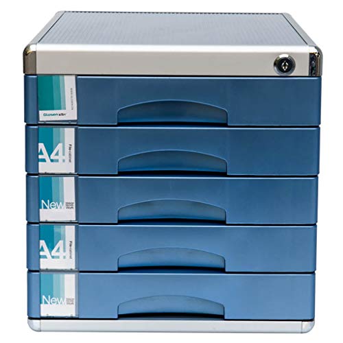 Preisvergleich Produktbild Schreibtischlampe Erweiterbares Organisationssystem 5 Schubladen Desktop Datenspeicher Box Key Lock Metall Blau 11,8 * 14,1 * 12 Zoll