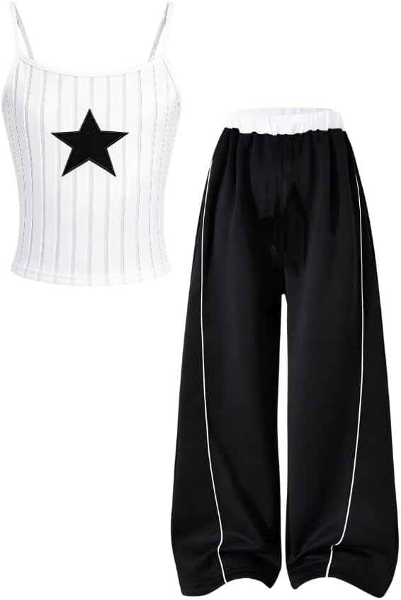 Sizes 7-14Y Tween Girl Summer Clothes Floral Print Short Sleeve T-Shirt + Wide Leg Pants 2 Piece Outfits(Not Jeans)