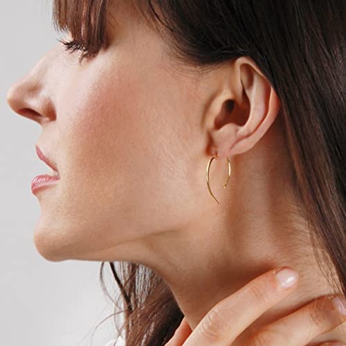 Humble Chic Upside Down Hoop Earrings - Hypoallergenic Lightweight Wire Needle Drop Dangle Threader Hoops for Women, Safe for Sensitive Ears, 1" inch - 18K Gold Plated