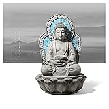 2. Fontana Zen da tavolo Buddha realizzata in materiale da cemento composito FRP, il volto del Buddha è vivido, e ogni dettaglio è chiaramente visibile.