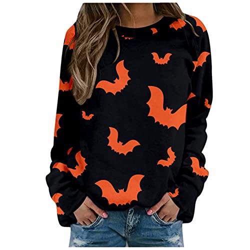 Womens Halloween Sweatshirt Crewneck Plus Size Light Vintage Pull Pumpkin Print Graphic Oversized Pullover V-Neck Comfy Sweatshirts Tunic Kawaii Clothes