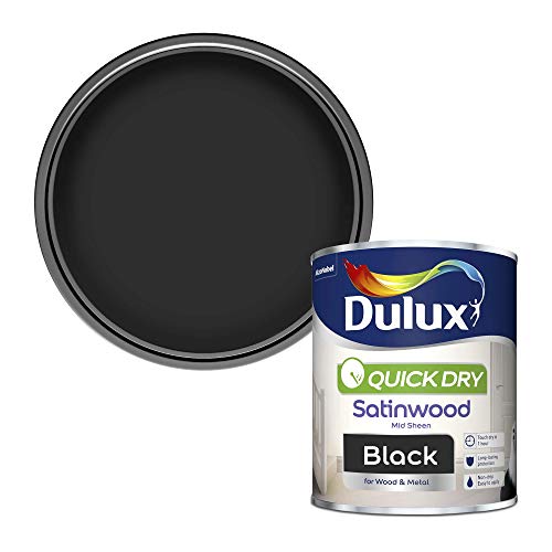 Dulux Quick Dry Satinwood Paint For Wood And Metal, Black, 750 ml