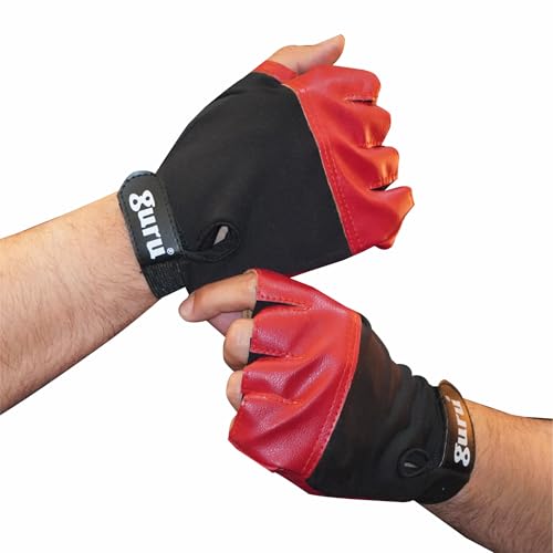 Image of GURU Leather Gym Gloves for Men & Women with Wrist Support Accessories for Weightlifting, Hand Exercise Gloves with Half-Finger Length for Gym Workout
