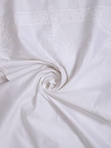 Ada Indian Hand Embroidered Chikankari Chanderi Dupatta Stole Scarf for Women A511211 White2