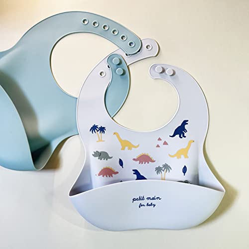 Ileyluy Silicone Baby Bibs For Babies & Toddlers Set Of 2, Feeding Bibs Unisex Soft Adjustable Waterproof Bpa Free(Dusty Blue,Dinosaur) #TOP3