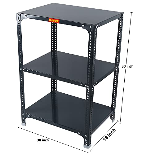Image of SMR Prime CRC Sheet 24 Gauge Multipurpose Slotted Angle Rack with 3 Shelf For Home, Office & Industry - (30x30X18 In, 10.4 Kg | 16 Gauge Angle-Grey)